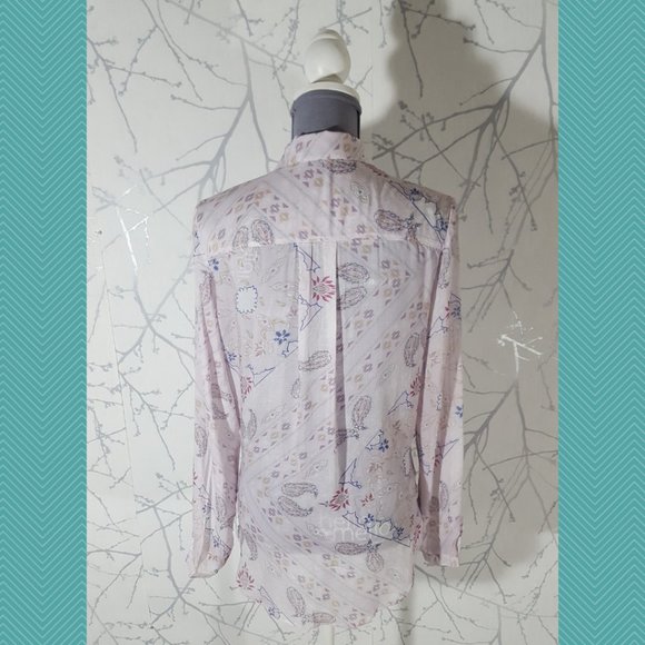 Anthropologie Cloth & Stone Blush Pink Paisley Print Button Front Tavari Shirt - Picture 4 of 5